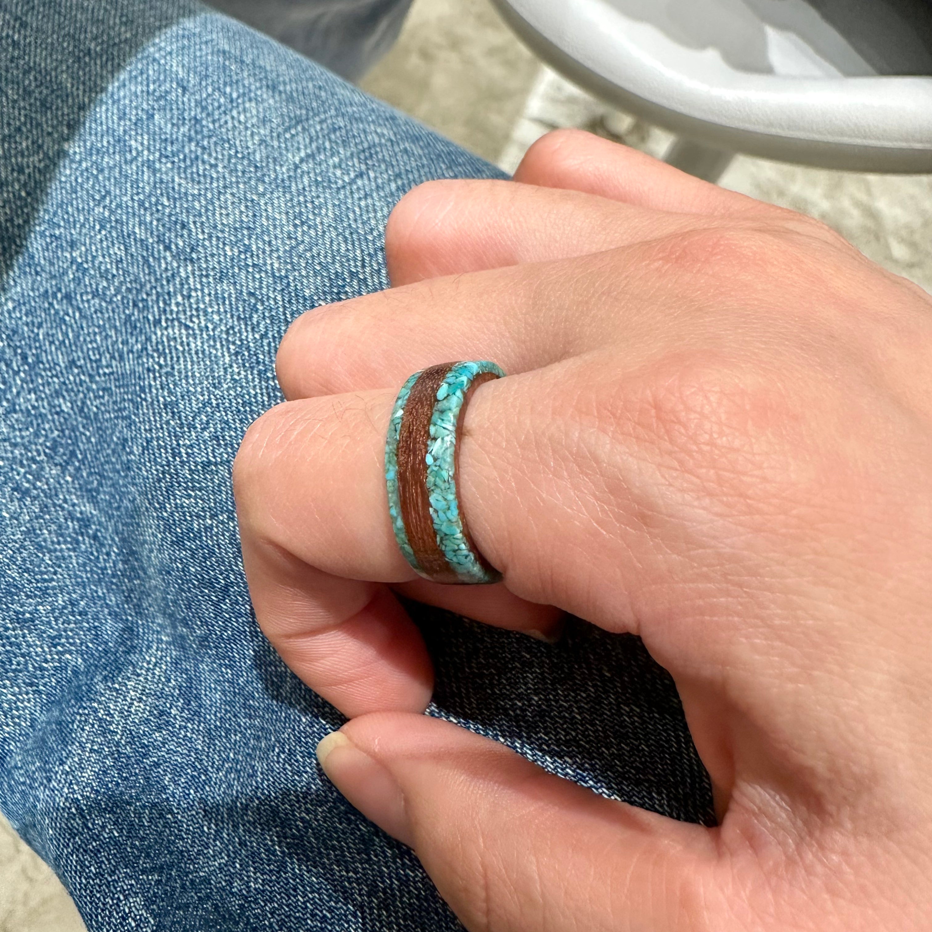 Red Sandalwood Double Turquoise Ring