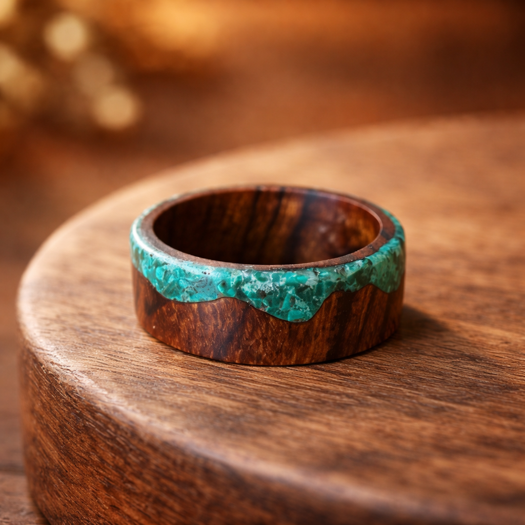 Desert Ironwood & Malachite Mountain Ring