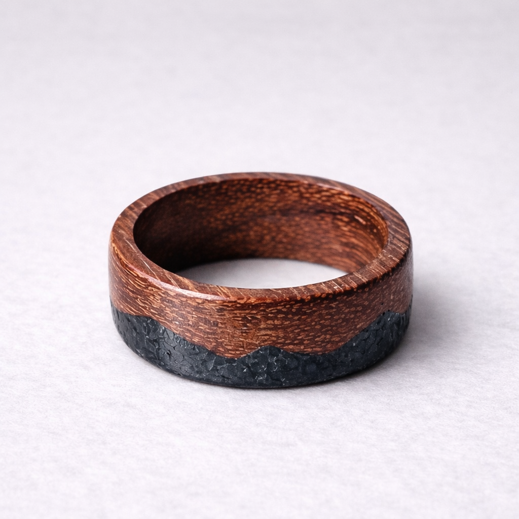 Rosewood Ring Obsidian Mountain Design