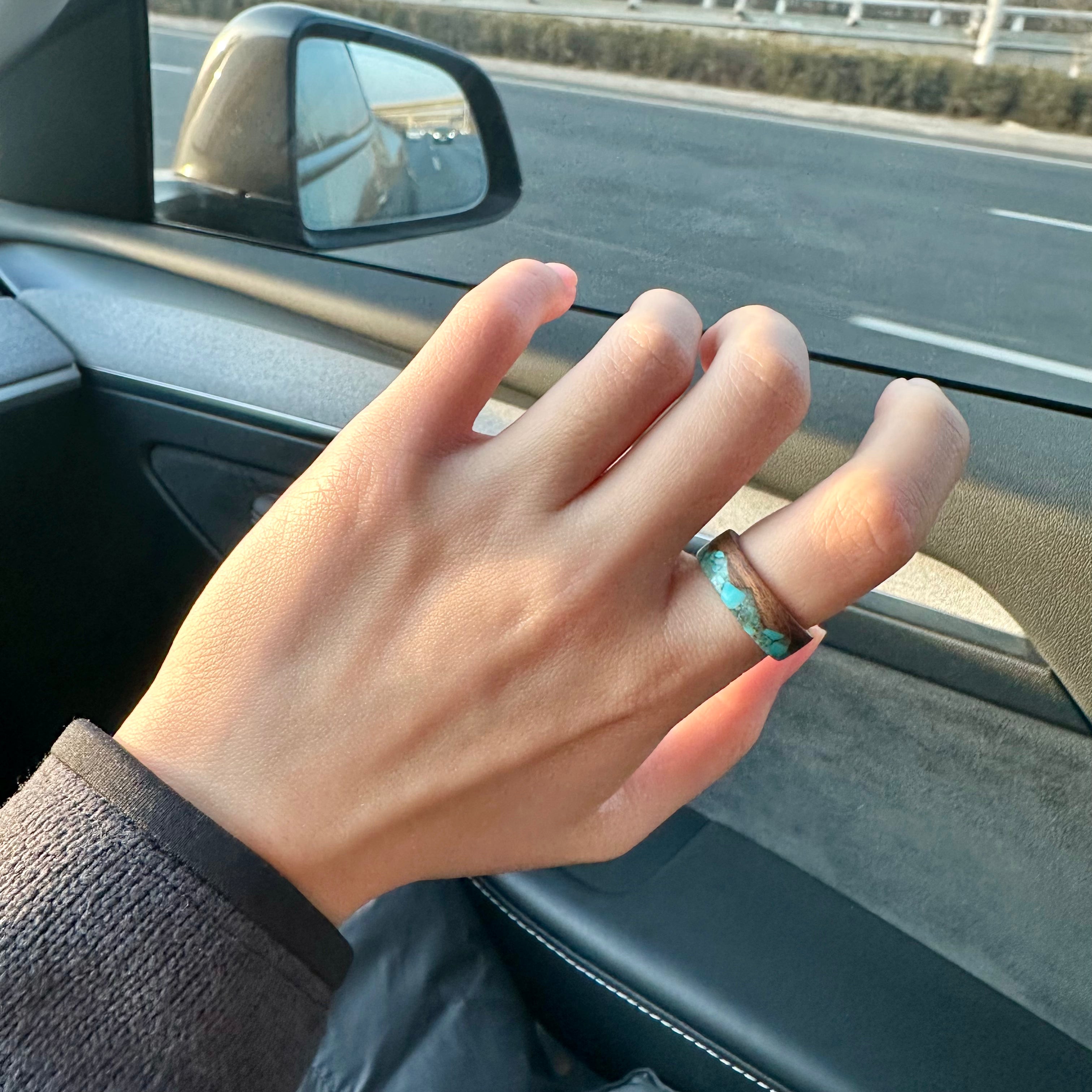 Yellow Sandalwood Turquoise Mountain Ring