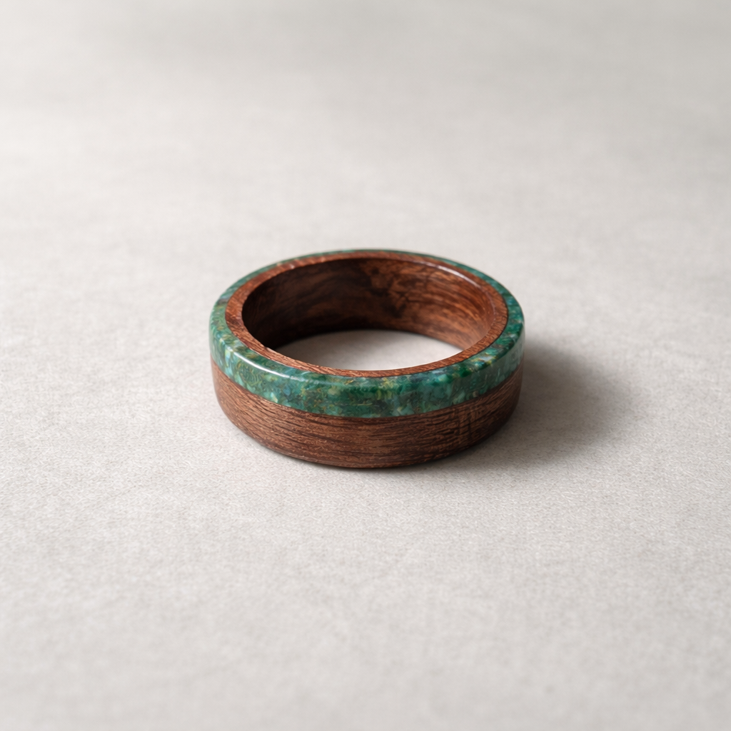 Yellow Sandalwood Malachite Inlay Band