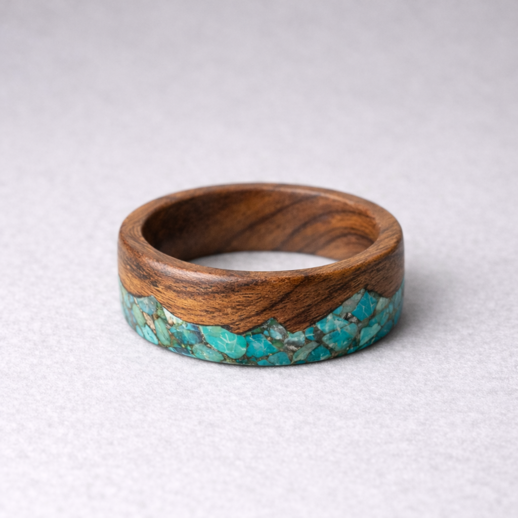 Yellow Sandalwood Turquoise Mountain Ring